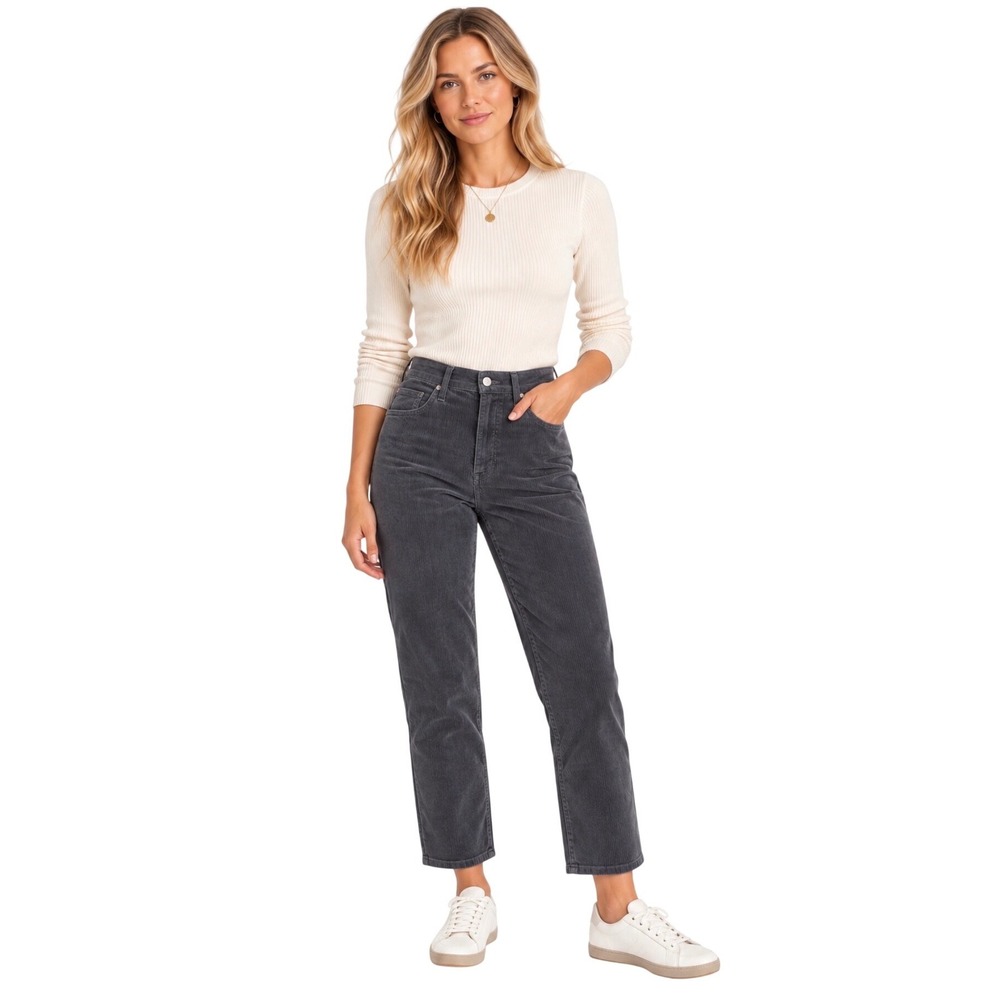 NWT Levis Ribcage Straight Ankle Corduroy Pants Charcoal Gray 32x27 797550022
